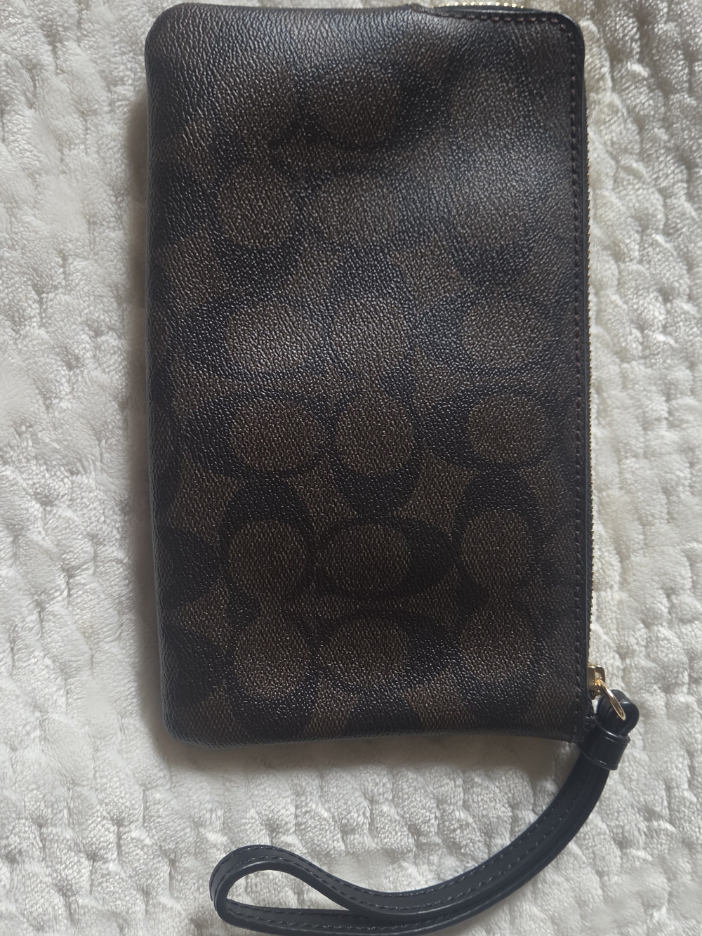 Coach Brown Black Signature Canvas Corner Zip Wristlet Gold Hardware - Picture 4 of 9